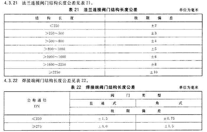 阀门结构长度公差表见表图 阀门结构长度公差表见表图